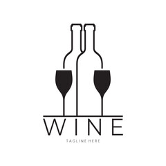 Wine logo with wine glasses and bottles.for night clubs,bars,cafe and wine shops.