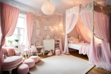 A princess or fairytale-themed kids’ room with a magical and whimsical ambiance - AI Generative