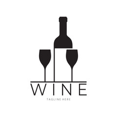 Wine logo with wine glasses and bottles.for night clubs,bars,cafe and wine shops.