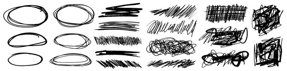 Charcoal marker grunge rough underline handrawn brushstrokes. Bold charcoal freehand stripes and paint shapes. Crayon or marker doodle scribbles. Vector illustration of horizontal emphasis, scrawl.	
