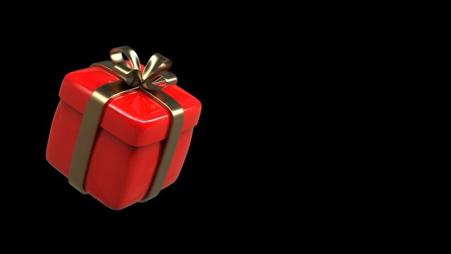 3d rendered Red Giift Box with golden ribbon bow rotating from front side for christmas  and birthday gift 