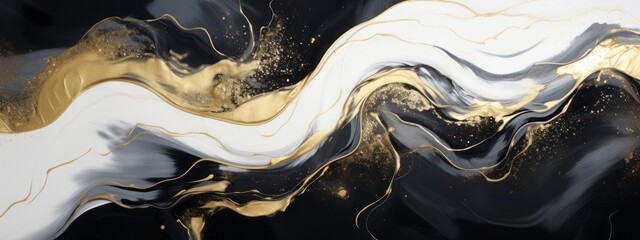 Gold abstract black marble background art paint pattern ink texture watercolor white fluid wall. Abstract liquid gold design luxury wallpaper nature black brush oil modern paper splash painting water. - obrazy, fototapety, plakaty