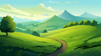 landscape with mountains and blue sky illustration. generative ai
