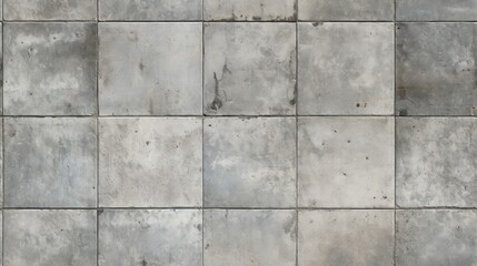 Naklejka premium Vintage charm: An old brown and gray rusty square mosaic of patchwork motif tiles adorns the aged concrete wall, creating a shabby, retro texture for your wallpaper background