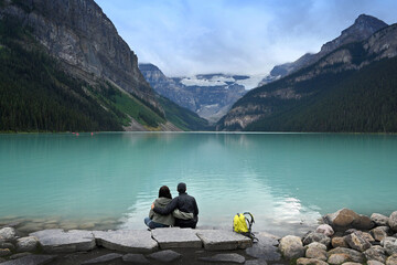 A couple near Lake Louise.Tourists in Banff National Park, Alberta, Canada.