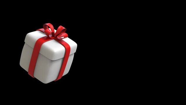 rotating gift white box red ribbon  3d render  birthday, Christmas, black Friday for greeting card on black background