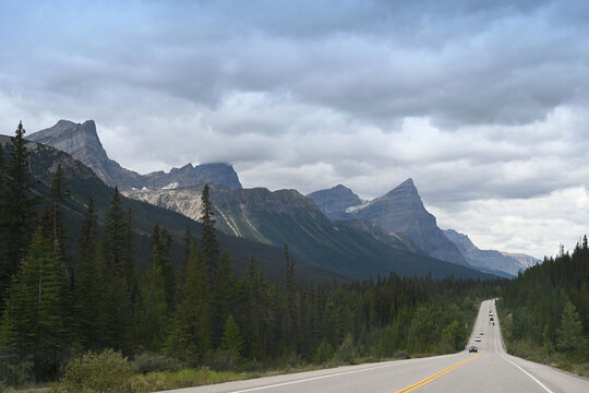 A road in the Canadian mountains. Banff National Park, Alberta, Canada.