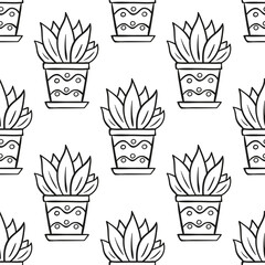 Seamless vector hand drawn flowerpot pattern