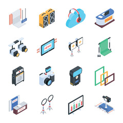 Pack of 16 Isometric Studio Icons 


