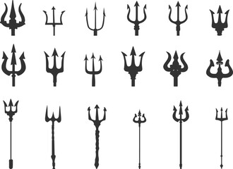 Trident silhouettes, Pitchfork silhouette, Trident Svg, Trident icon set