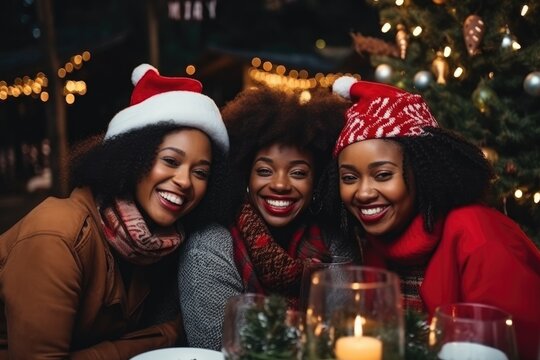 laughing happy black girls celebrating Christmas holidays - Powered by Adobe