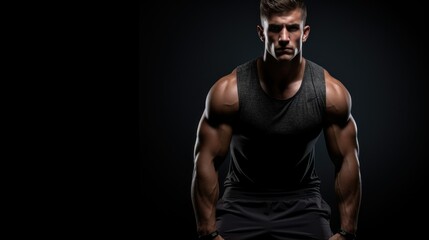 Fototapeta na wymiar Muscular man posing in front of black background