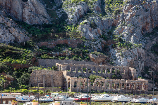 ruins of an old abandoned mine in Buggerru, Sardinia, Italy
