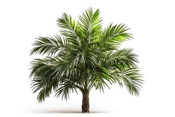 Obraz premium A single, tall palm tree with lush green leaves and a strong trunk, symbolizing the tropical beauty of nature.