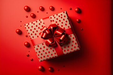 beautiful present on red background in top view 