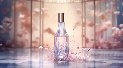 Essence of Rejuvenation  Spotlight on a 3D Hydrating Serum Cosmetic Ad with Illuminating Bokeh and Molecules