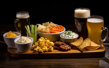 Beer snacks food from the bar, generative ai