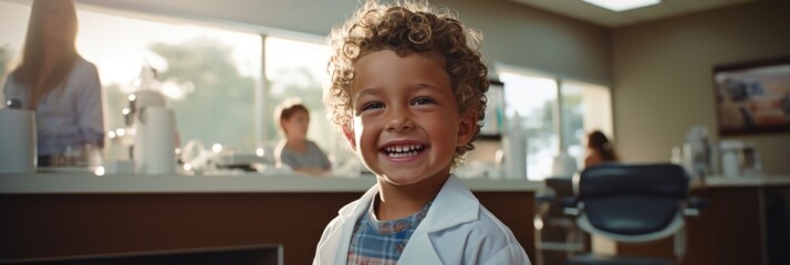 A young one grinning while at the dental clinic - obrazy, fototapety, plakaty