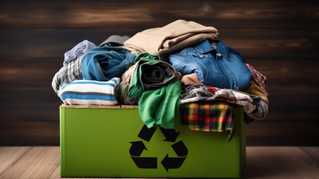 Eco-friendly image: Clothes neatly packed in a donation box, emphasizing the concept of sustainable reuse and community support