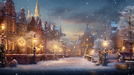 Zelfklevend Fotobehang Christmas background, city street winter, card, greetings © Kùmo