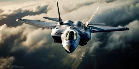Military jet in flight through the atmosphere - obrazy, fototapety, plakaty