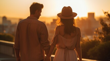 Couple with their backs turned at sunset