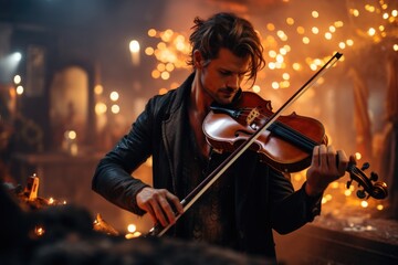 The musician plays a captivating melody on a captivating violin