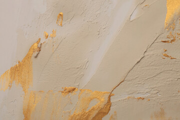 Art oil and acrylic smear blot canvas painting stucco wall. Abstract texture white, beige, gold...