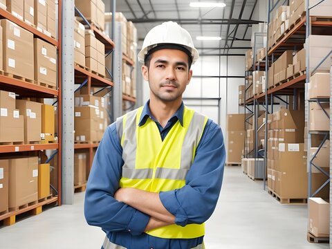 worker wear helmet in warehouse