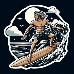 Surf sticker, black background 