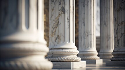marble columns in soft, natural lighting, with the play of shadows and highlights on their surfaces. the classical charm of these architectural elements.