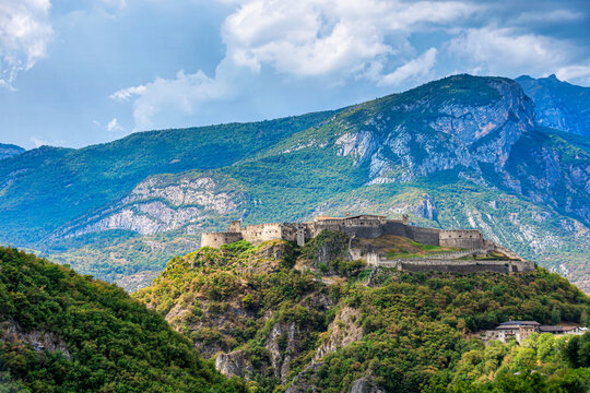 Castle walls on top of the mountains of trentino alto adige, Besenello Castel Beseno
