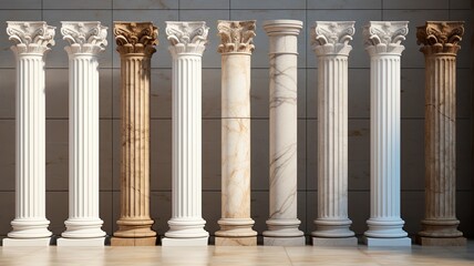 marble columns in soft, natural lighting, with the play of shadows and highlights on their surfaces. the classical charm of these architectural elements.