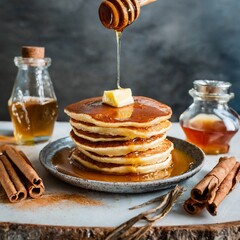 pancakes with butter and honey