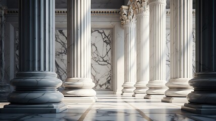 marble columns in soft, natural lighting, with the play of shadows and highlights on their surfaces. the classical charm of these architectural elements.