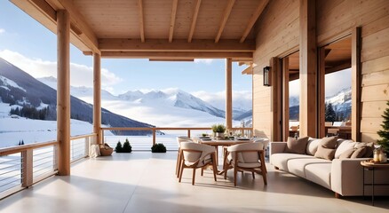 Modern luxury architecture at ski resort design concept, architectural real estate background  - obrazy, fototapety, plakaty