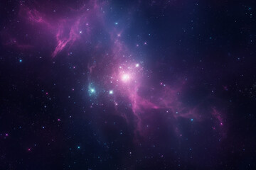 Seamless space texture background. Stars in the night sky with purple pink and blue nebula. A high resolution astrology or astronomy backdrop pattern created using AI	