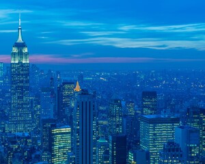 View of New York Manhattan during sunset hours