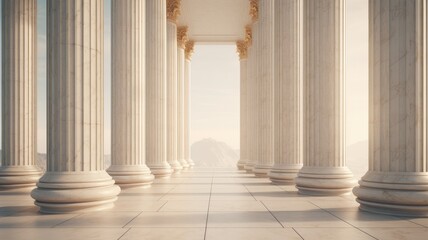 marble columns in soft, natural lighting, with the play of shadows and highlights on their surfaces. the classical charm of these architectural elements. - obrazy, fototapety, plakaty