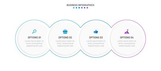 Timeline infographic with infochart. Modern presentation template with 4 spets for business process. Website template on white background for concept modern design. Horizontal layout.