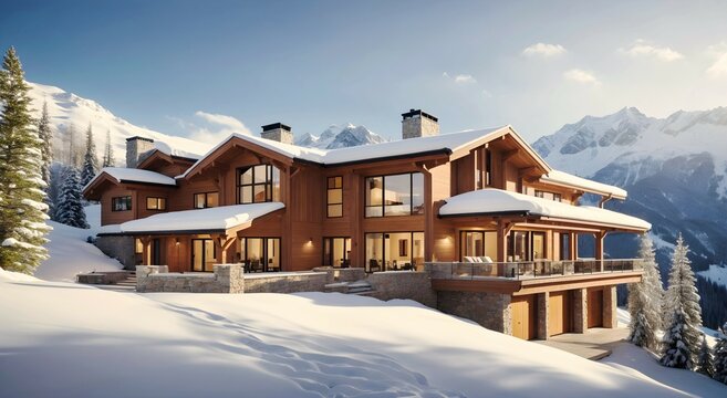Modern luxury architecture at ski resort design concept, architectural real estate background 