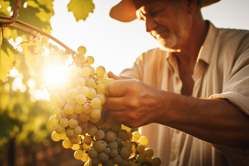 Man green harvesting food vine vineyard agriculture farming wine farmer grapevine bunch fruit nature - Powered by Adobe