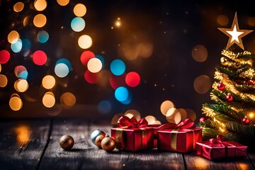 christmas tree decorations and gifts, background, generative AI