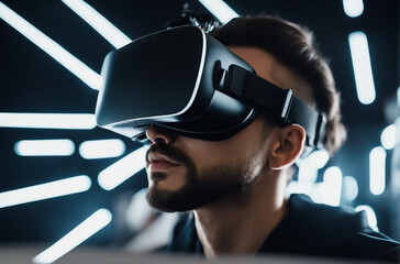 A Young Man Immersed in Virtual Reality with a VR Headset - Exploring Next-Gen Technology, Virtual Events, and Educational Possibilities