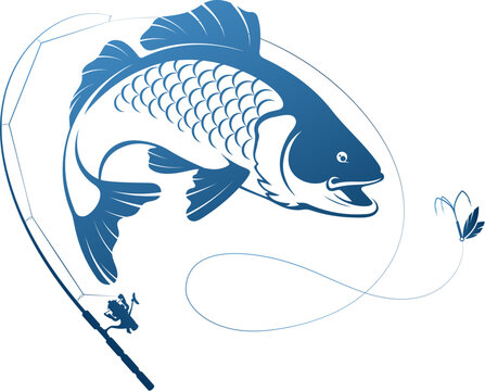 blue fish jumping fishing rod clip art preview
