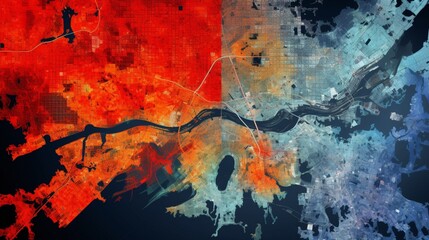 A juxtaposition of temperature maps showing the seasonal variations in air thermal pollution in a metropolitan area.