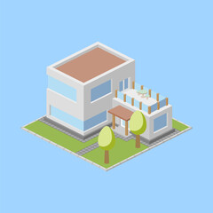 Modern isometric building. Vector illustration.