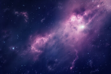 Obraz na płótnie Canvas Seamless space texture background. Stars in the night sky with purple pink and blue nebula. A high resolution astrology or astronomy backdrop pattern created using AI 