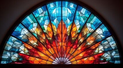 A leaded glass window emitting colorful rays into the room.