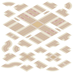 Isometric Light Brown Main Street and Road Building Kit